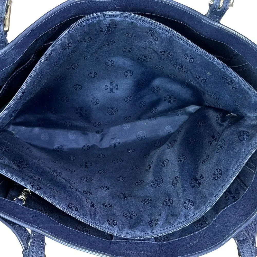 Tory Burch Large Robinson Leather Tote Bag - Navy - 14.5” x 11.25” x 4.5”